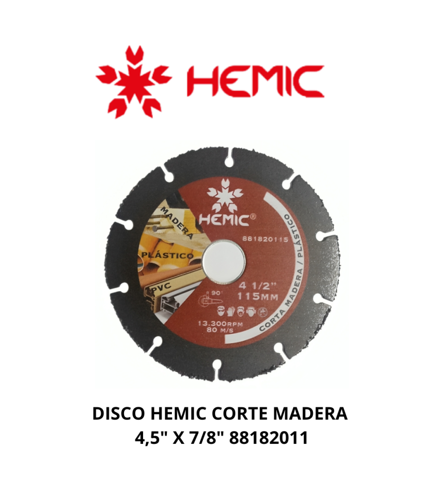 Disco Hemic Corte Madera 4,5" X 7/8" 88182011