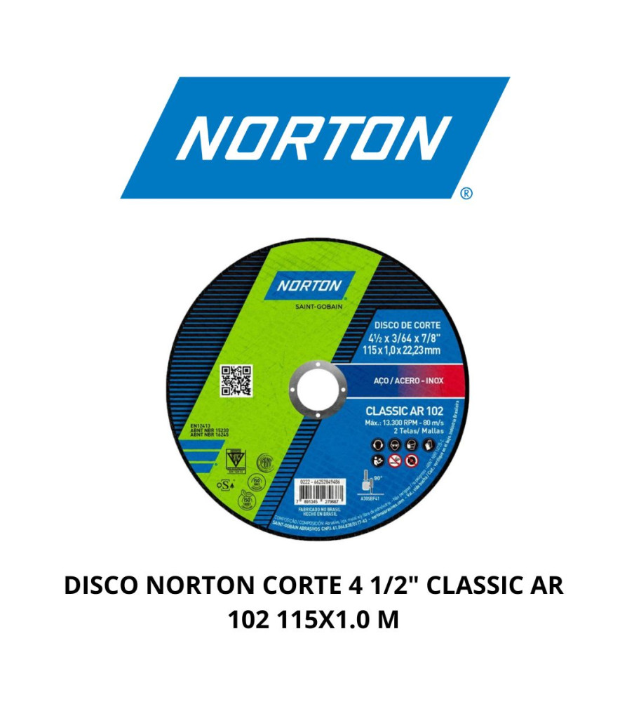 Disco Norton Corte 4 1/2" Classic Ar 102 115x10 M