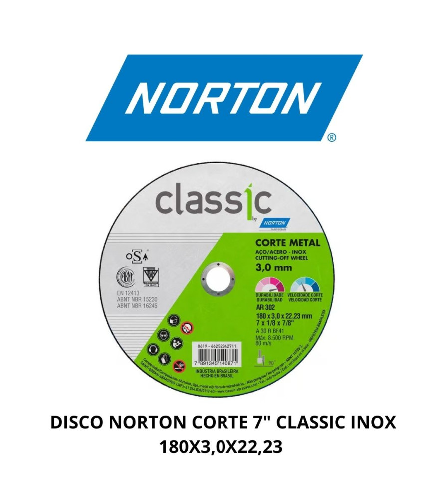 Disco Norton Corte 7" Classic Inox 180x3,0x22,23