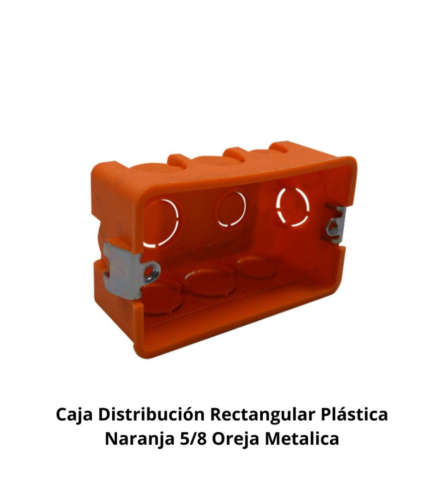 Caja Distribución Rectangular Plástica Naranja 5/8 Oreja Metálica