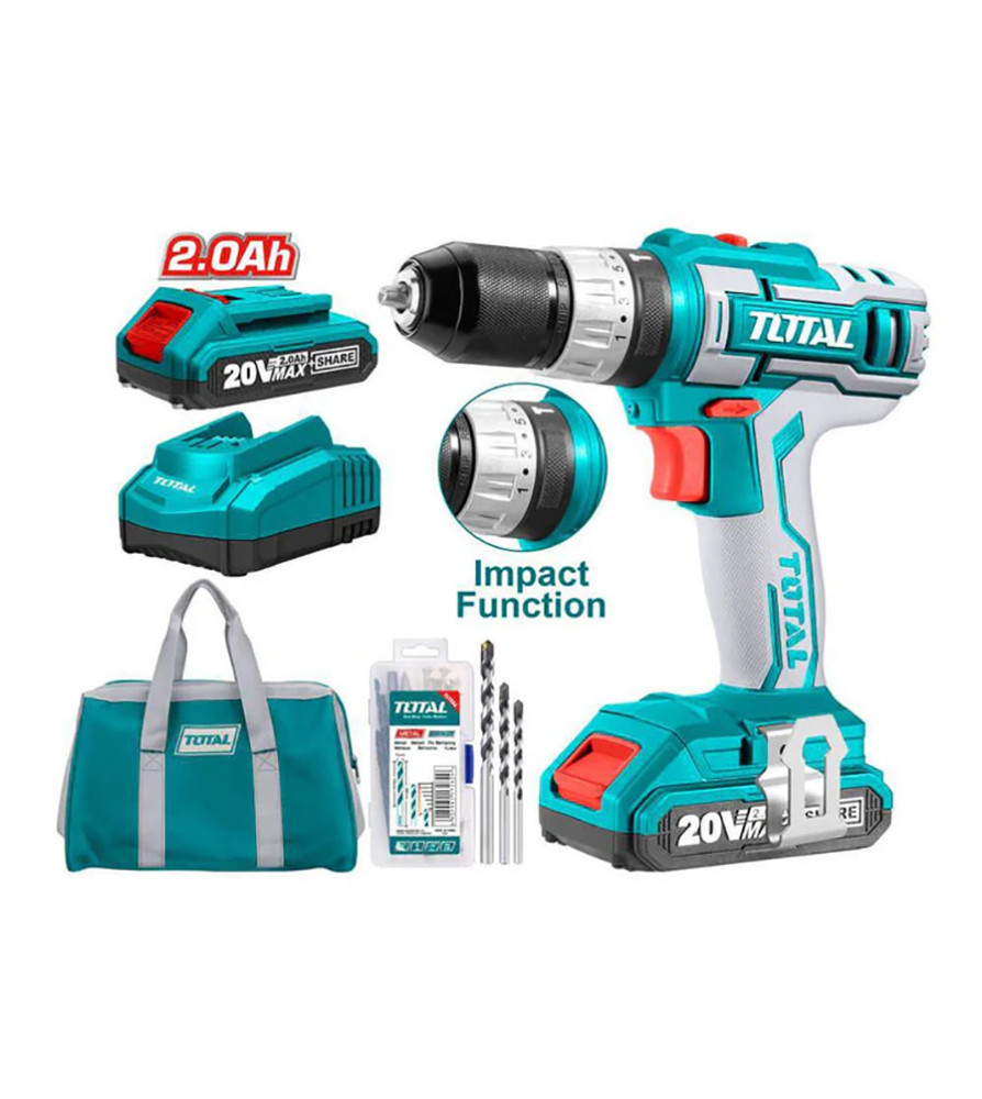 Taladro Total Inalambrico 10 Mm 20 V 1 Cag 2 Bat