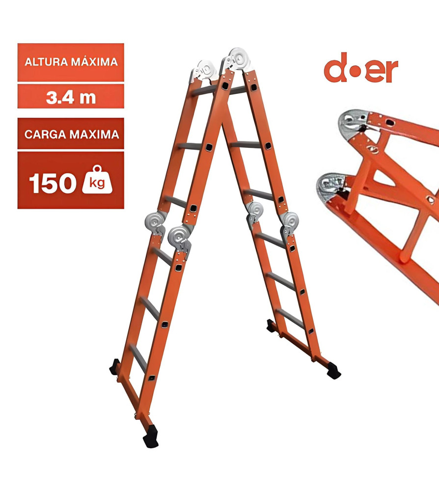 Escalera Aluminio Multip Naranja Articulada 12 Pel