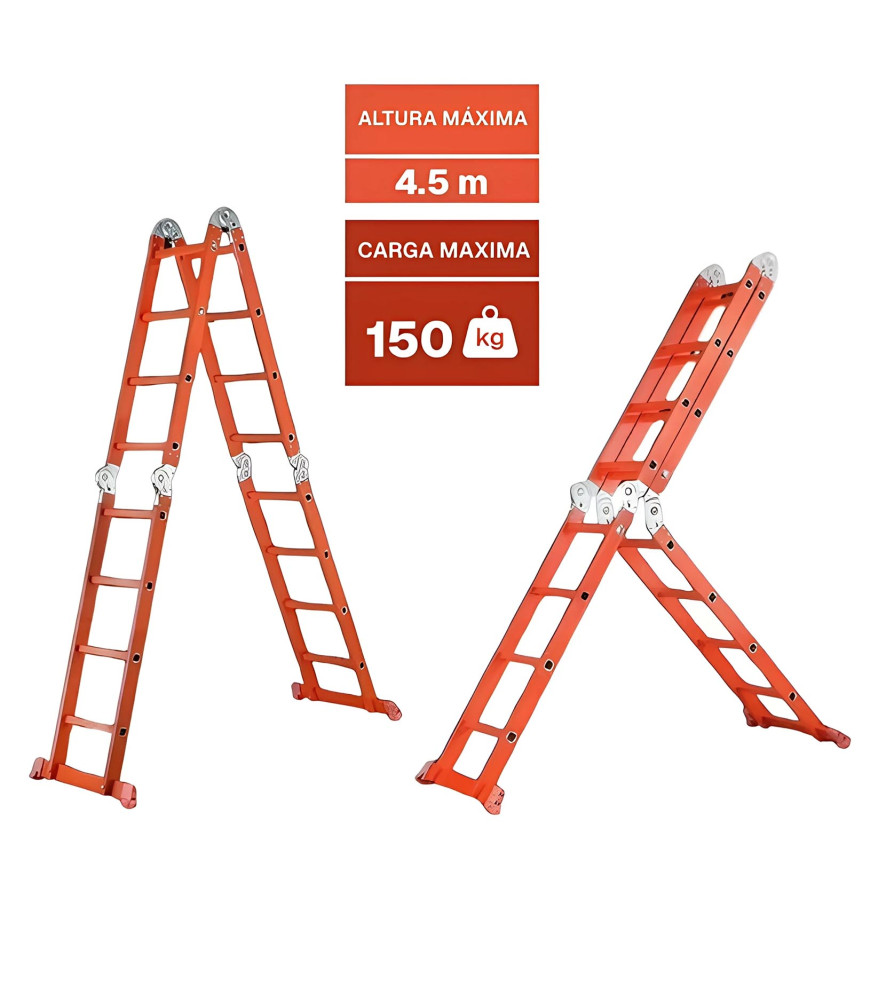 Escalera Aluminio Multip Naranja Articulada 16 Pel