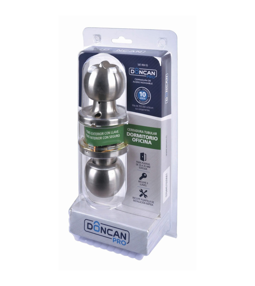 CERRADURA DONCAN PRO TUBULAR INOX DORMITORIO OFICINA