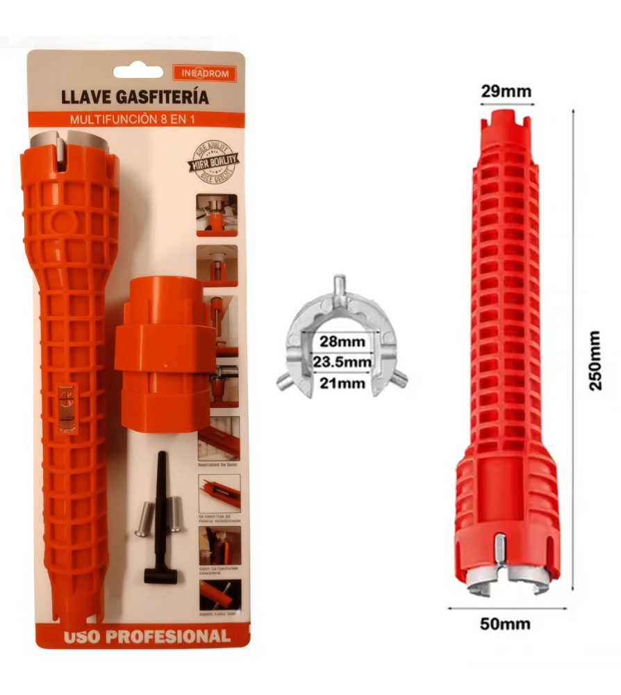 LLAVE GASFITERIA INOXCROM MULTIFUNCIONAL 8 EN 1