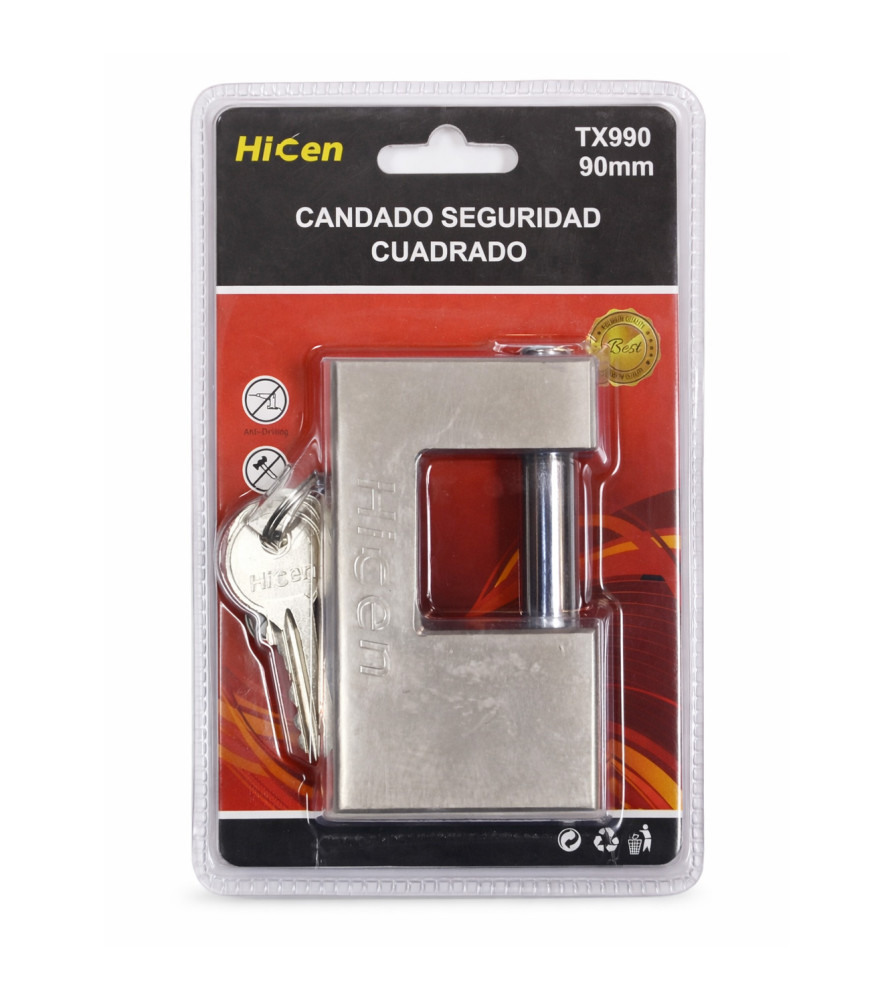 CANDADO HICEN DE SEGURIDAD CUADRADO  TX990 90 mm