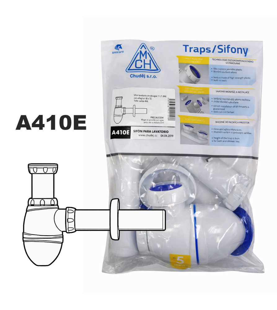 SIFON CHUDEJ LAVATORIO SALIDA RECTA A410E