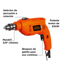 TALADRO BLACK+DECKER PERCUTOR 10 MM (3/8") 550W