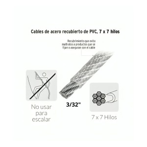 CABLE DE ACERO FUNDA PVC X MT (2.4) 3/32-1/8 "