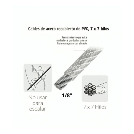 CABLE DE ACERO FUNDA PVC X MT (3.0) 1/8 -3/16"