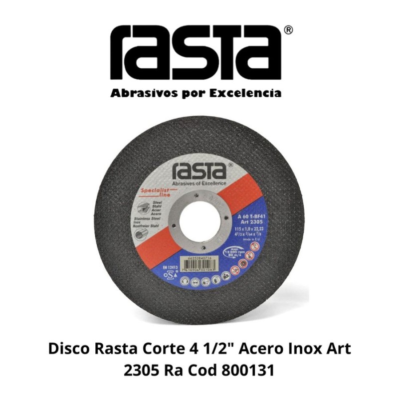 DISCO RASTA CORTE 4 1/2" ACERO INOX ART 2305 RA CO