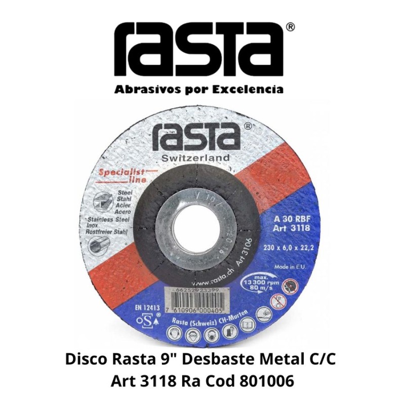 DISCO RASTA 9" DESBASTE METAL C/C ART 3118 RA COD