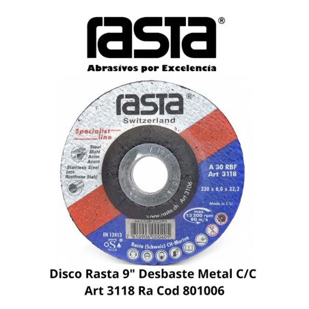 DISCO RASTA 9" DESBASTE METAL C/C ART 3118 RA COD