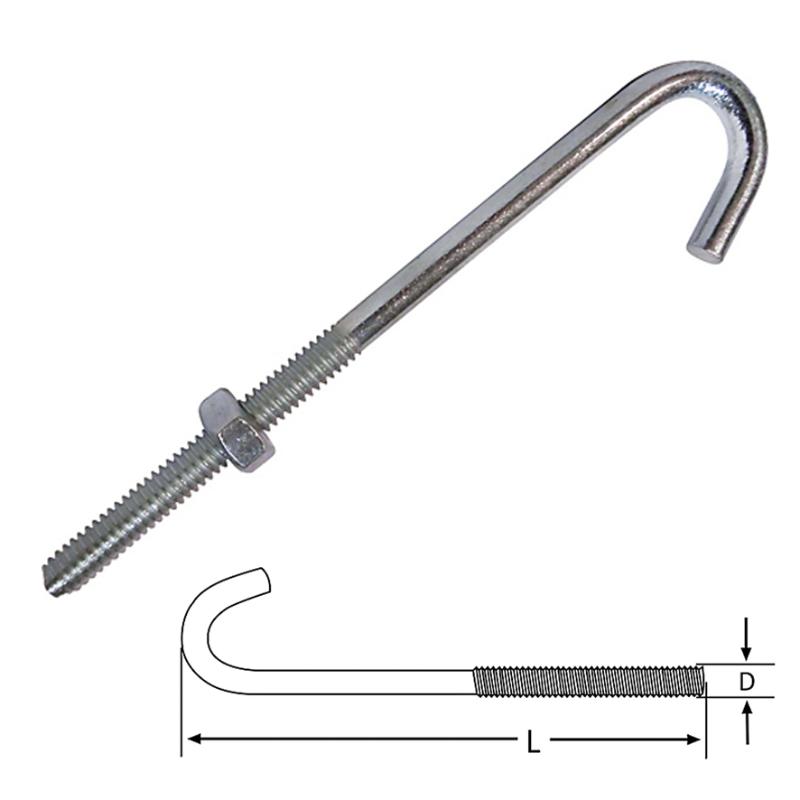 Gancho J Zincado 1/4 X 4"
