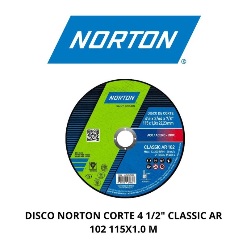 DISCO NORTON CORTE 4 1/2" CLASSIC AR 102 115X1.0 M