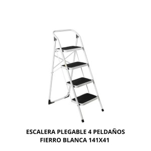 ESCALERA PLEGABLE 4 PELDAÑOS FIERRO BLANCA 141X41