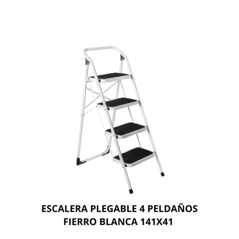 ESCALERA PLEGABLE 4 PELDAÑOS FIERRO BLANCA 141X41