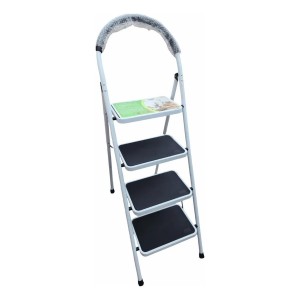 ESCALERA PLEGABLE 4 PELDAÑOS FIERRO BLANCA 141X41