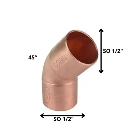 CODO COBRE SO SO 1/2"X 45