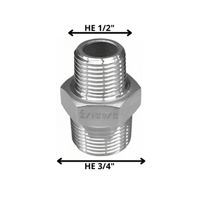 NIPLE BRONCE 1/2" HE X 3/4" HE CROMADO N1234C