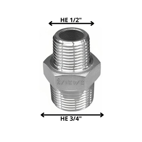 NIPLE BRONCE 1/2" HE X 3/4" HE CROMADO N1234C