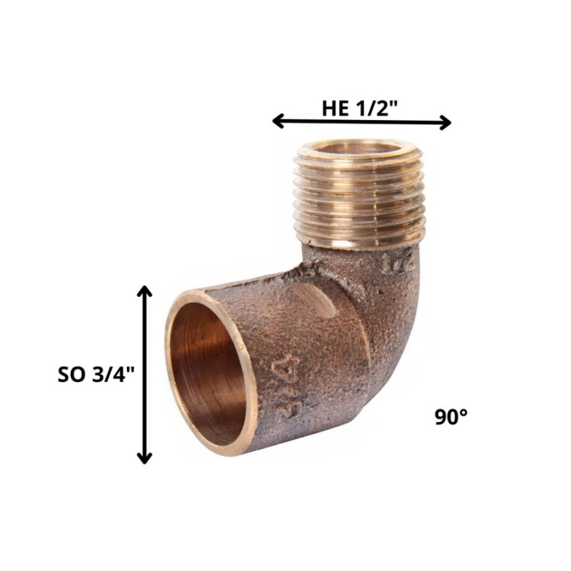 CODO BRONCE SO HE 3/4 X 1/2"