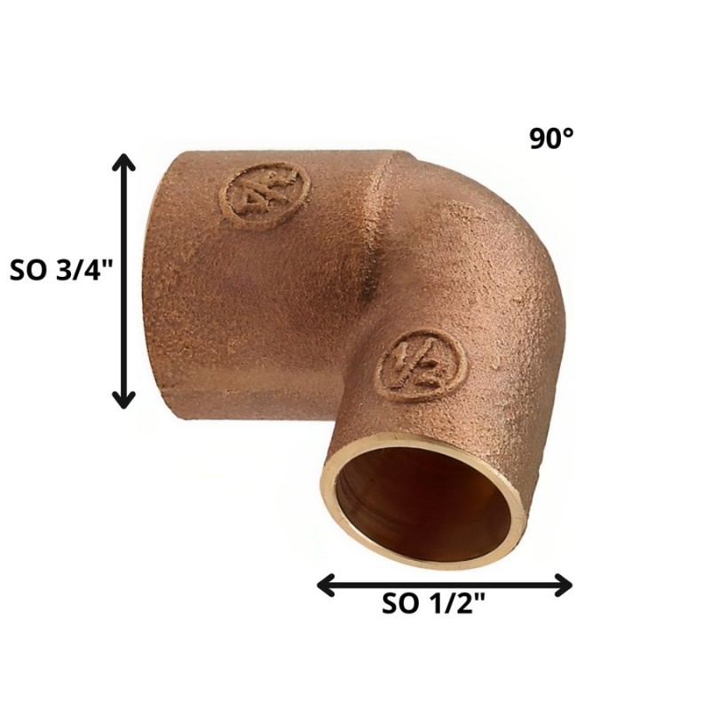 CODO BRONCE SO SO 3/4 X 1/2"