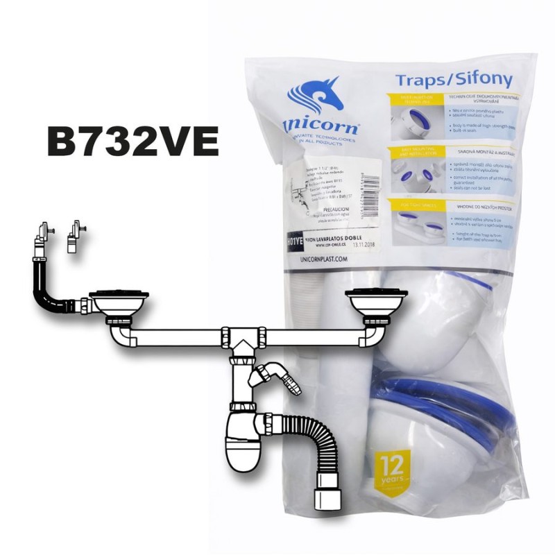 SIFON CHUDEJ LAVAPLATOS DOBLE DESAGUE REBAL B732VE