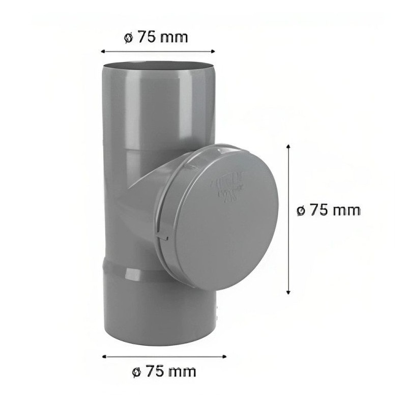 TEE REGISTRO CON TAPA CEM PVC SANITARIO 75 MM