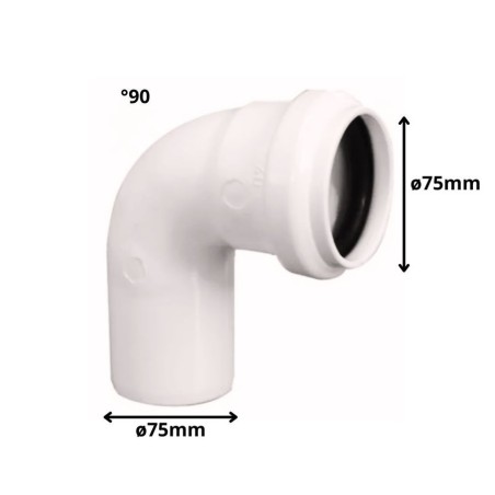 CODO PVC SANITARIO BLANCO CON GOMA 90 X 75