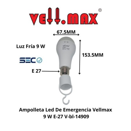 AMPOLLETA LED DE EMERGENCIA VELLMAX 9 W E-27 V-BL-