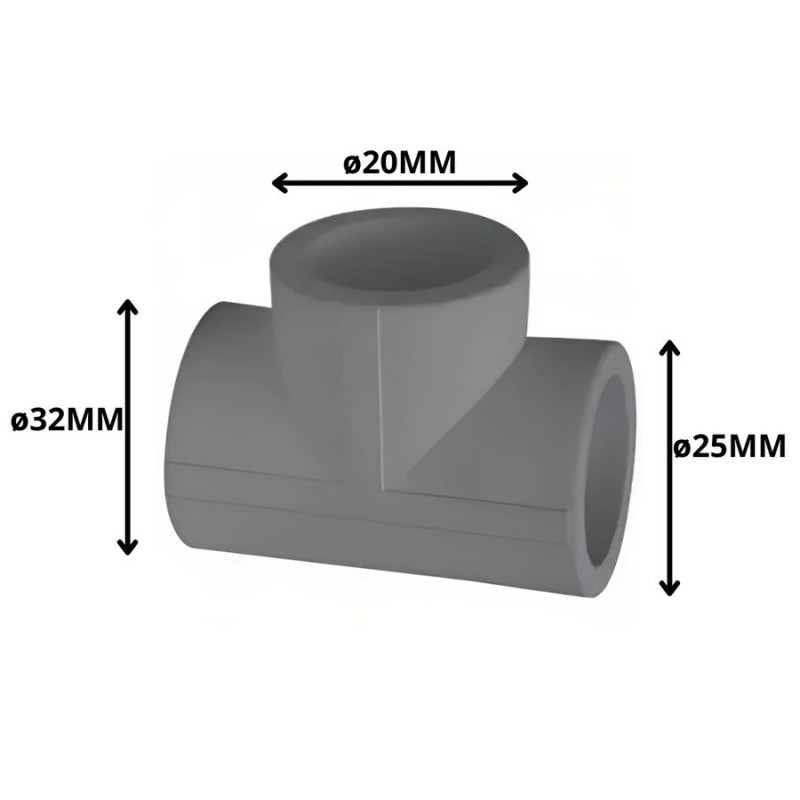 TEE POLIFUSION REDUCCION 32X20X25 MM
