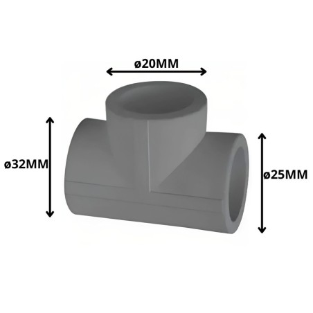 TEE POLIFUSION REDUCCION 32X20X25 MM