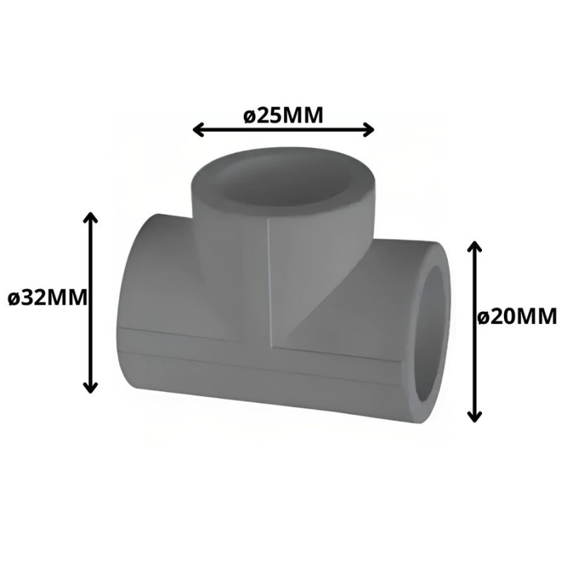 TEE POLIFUSION REDUCCION 32X25X20 MM