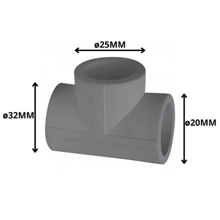 TEE POLIFUSION REDUCCION 32X25X20 MM