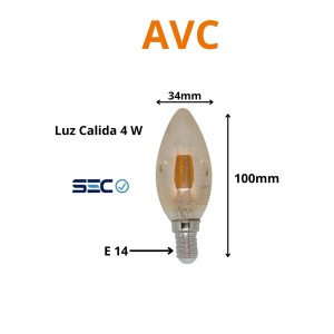 AMPOLLETA LED FILAMENTO VELA 4W E14 3000K 4WVCAT13