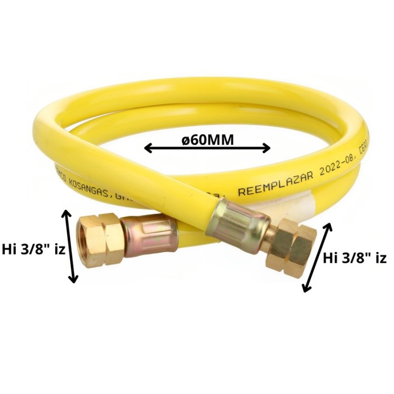 MANGUERA GAS AMARILLA 3/8"IZQ X 3/8"IZQ 0,60 CM