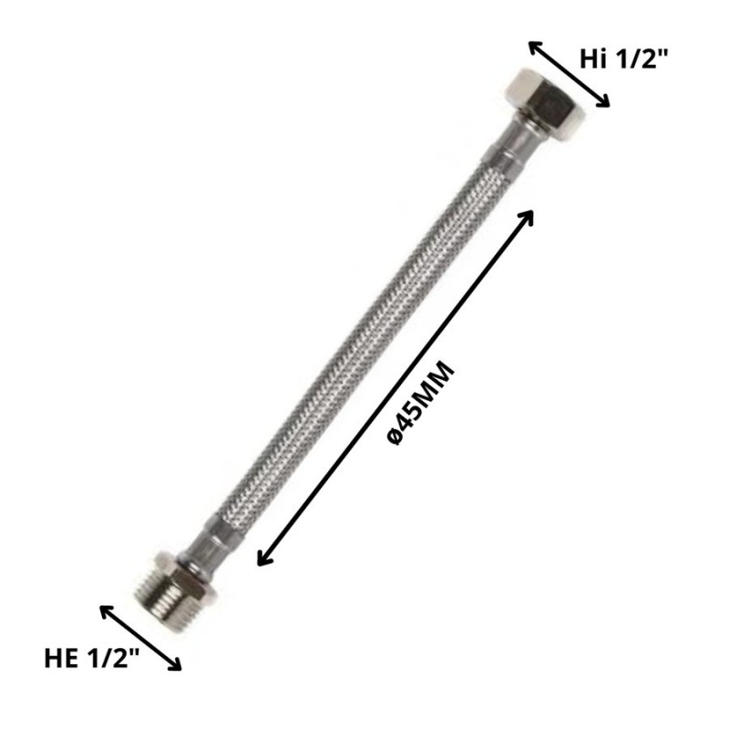 FLEXIBLE AGUA 1/2 HI X 1/2 HE 45 CM