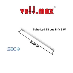 TUBO LED VELLMAX LUZ FRIA 9 W TUBO VIDRIO CHICO