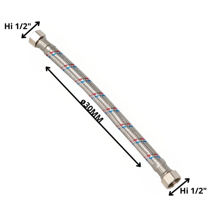 FLEXIBLE AGUA 1/2 HI X 1/2 HI REFORZADO 30 CM