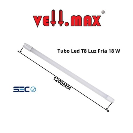 TUBO LED VELLMAX LUZ FRIA 18 W TUBO VIDRIO GRANDE