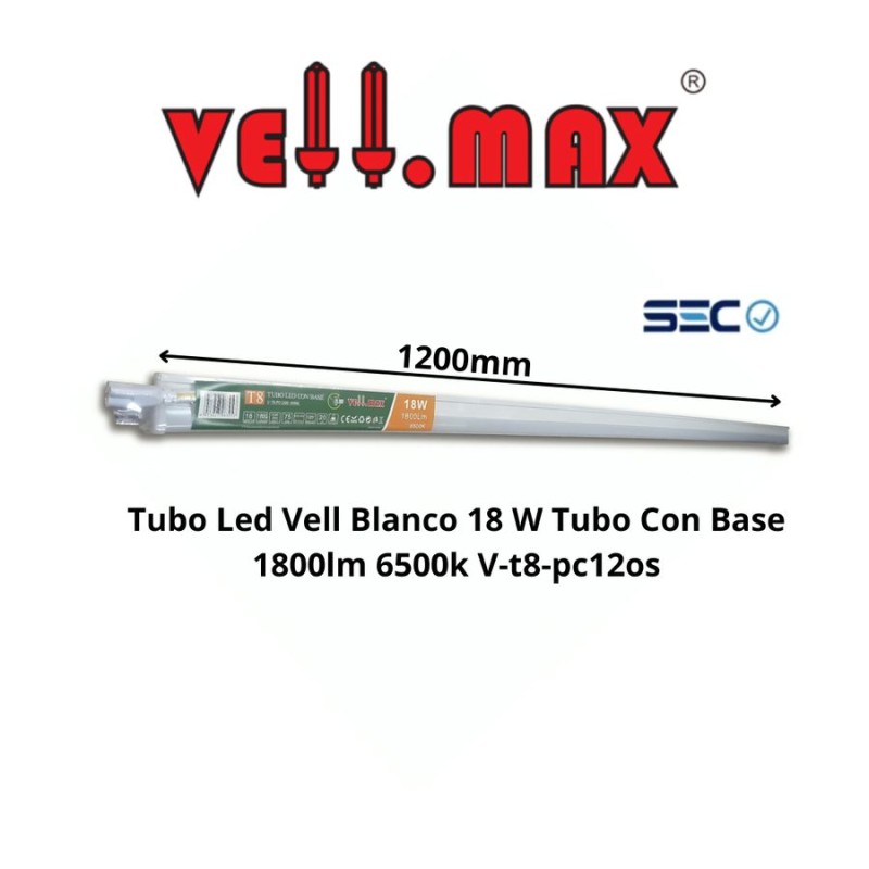 EQUIPO LED VELL BLANCO 18 W TUBO CON BASE 1800LM 6