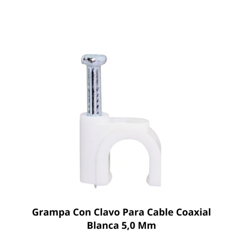 GRAMPA CON CLAVO PARA CABLE COAXIAL BLANCA 5,0 MM