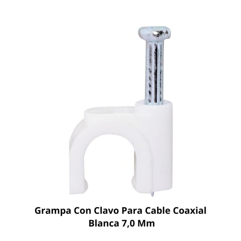 GRAMPA CON CLAVO PARA CABLE COAXIAL BLANCA 7,0 MM