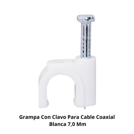 GRAMPA CON CLAVO PARA CABLE COAXIAL BLANCA 7,0 MM