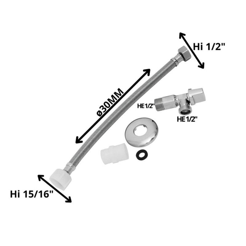 LLAVE ANGULAR C/FLEXIBLE 1/2 HE X 15/16 HI 30 CM