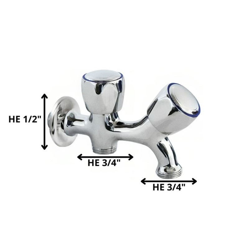 LLAVE LAVADERO DOBLE HOFFENS CROMO 1/2X3/4X3/4" 62