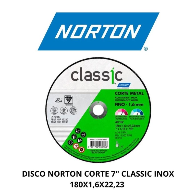 DISCO NORTON CORTE 7" CLASSIC INOX 180X1,6X22,23
