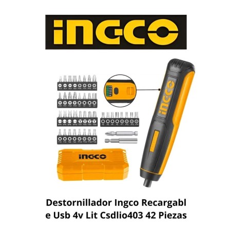 DESTORNILLADOR INGCO RECARGABLE USB 4V LIT CSDLIO4