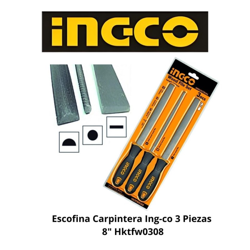 ESCOFINA CARPINTERA INGCO 3 PIEZAS 8" HKTFW0308